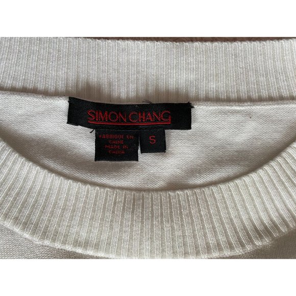 Simon Chang Women's Pullover Crewneck Knit Sweater 3/4 Sleeve Cream Size Small - Picture 6 of 6